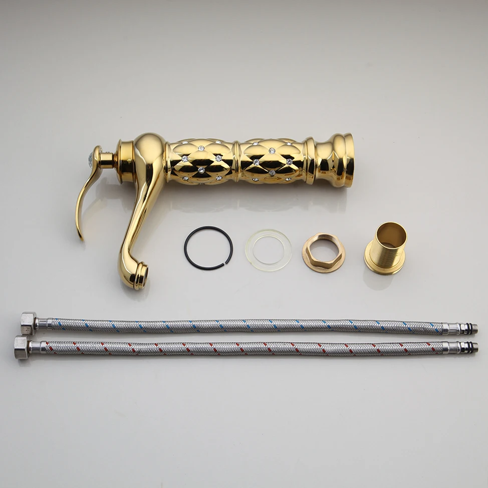 Torayvino Luxury European Bathroom Basin Diamond Faucet Gold Brass Vessel Sink Faucets Sink Hot Water Faucet Mixer Tap