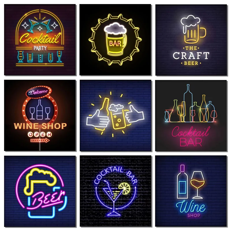Wine Beer Images - Neon Efeito Beer Bar Decor Pintura,