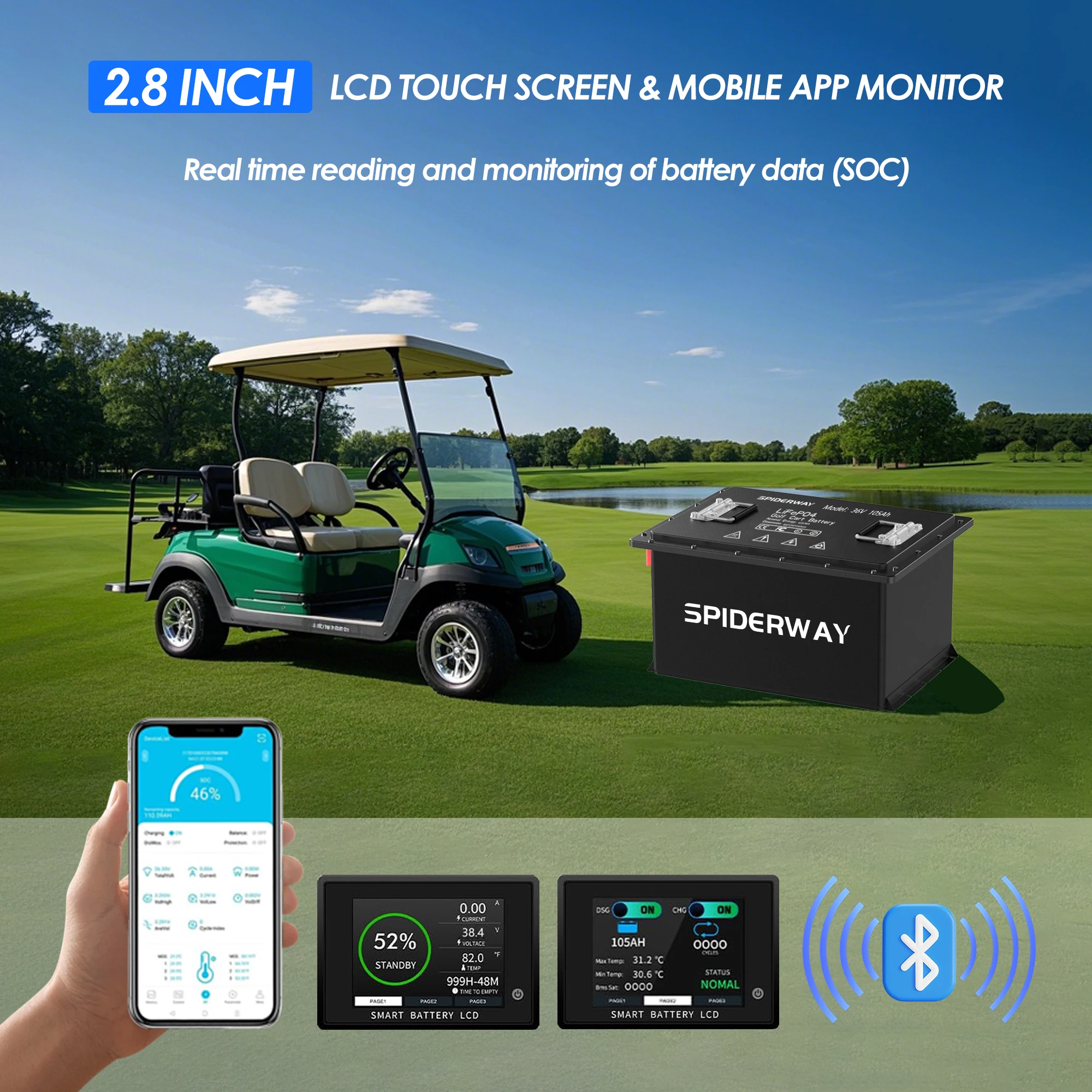 36 فولت 105 أمبير بطارية LiFePO4 ليثيوم عربة جولف 200A BMS 6000 + دورات + شاشة + شاحن ل EZGO نادي سيارة ياماها #6