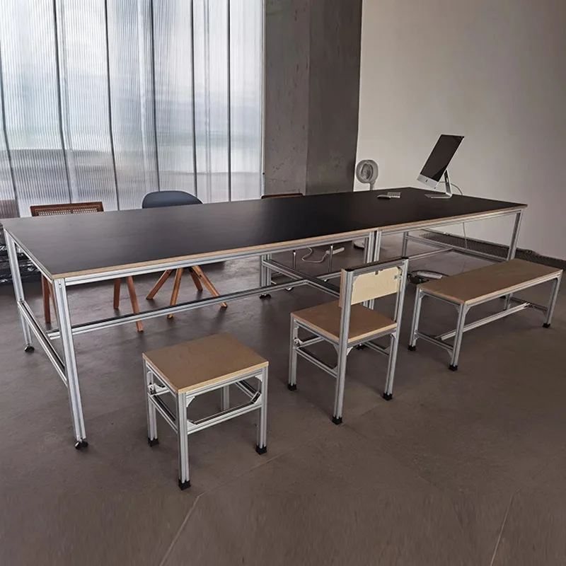 

Birch dining table Rectangle household desk Computer table Desk long table Worktable Modern simple aluminum profile