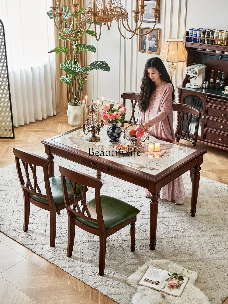 Retro style solid wood rock slab dining table, all solid wood walnut wood anti-scratch desktop