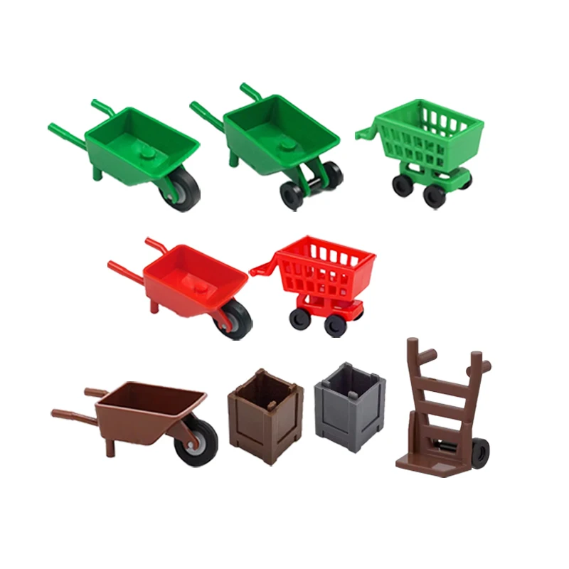 MOC City House Decoration Delivery Boxes Express Transport Cart Building Blocks Toys Kids DIY Printed Bricks A12