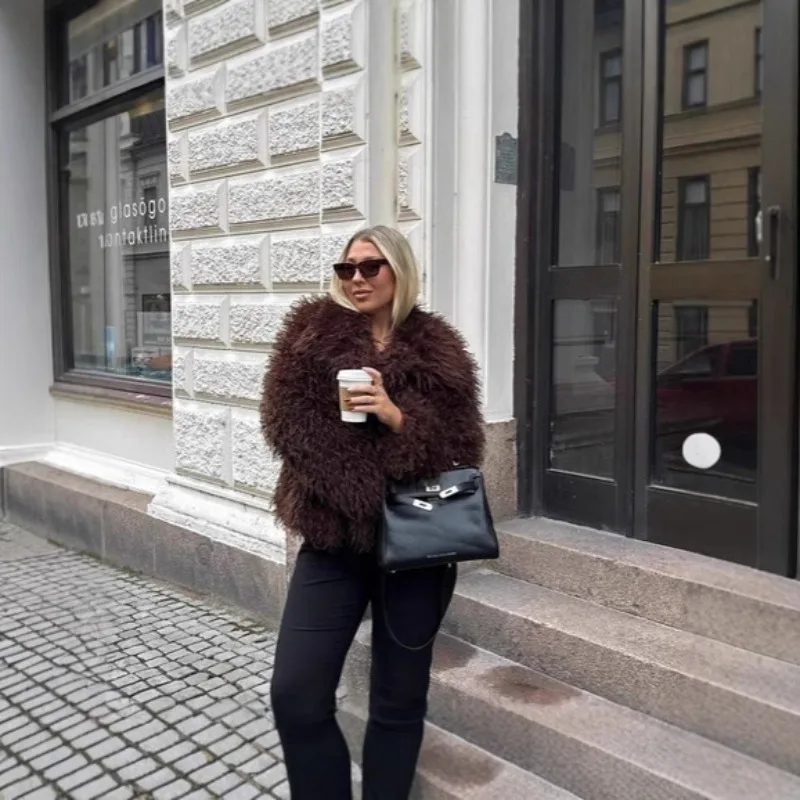 Women's Winter Tops Coat Faux Fur Collar Short Thickened Vintage Simple Comfortable Loose Leisure Soft Niche Versatile Skinny