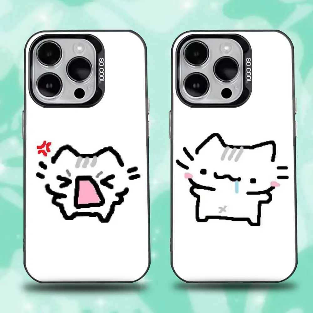 

Silly Cat Doodle Meme Canvas Phone Case For iPhone 16,15,14,13,12,11,Mini,Pro,E,SE4,XS,MAX Black Candy Matte Cover