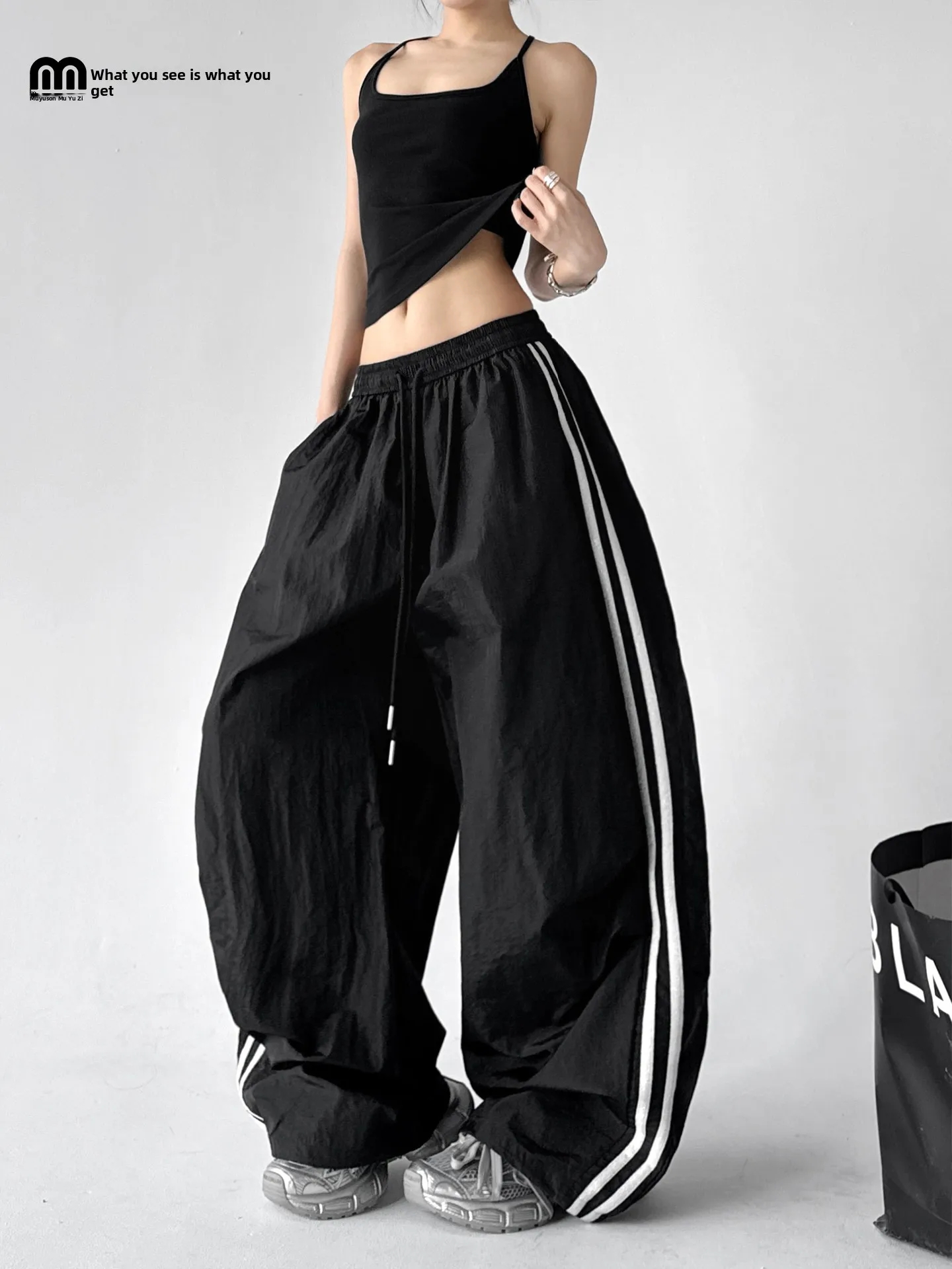 

Street Sle Loose Wide Leg Pants Women's Spring Autumn New Bla Color Blo Casual Trousers Dstring High Waist Straight Cut