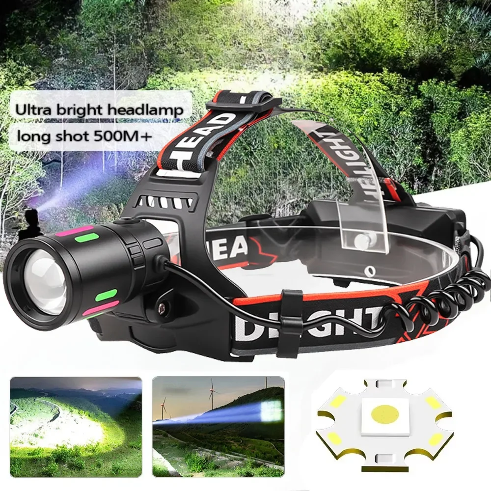 New 10000LM Powerful Headlamp 30W Headlight USB Rechargeable Head Flashlight Long Shot 2000m Outdoor Head Lamp Fishing Light