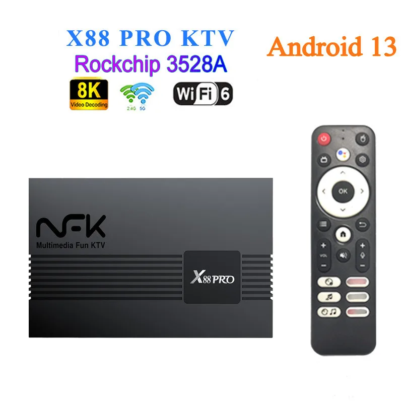 

X88PRO KTV TV BOX 4GB 32GB RK3528 Quad-Core WiFi6 BT 5.0 8K Android 13 Media Player Set Top Box