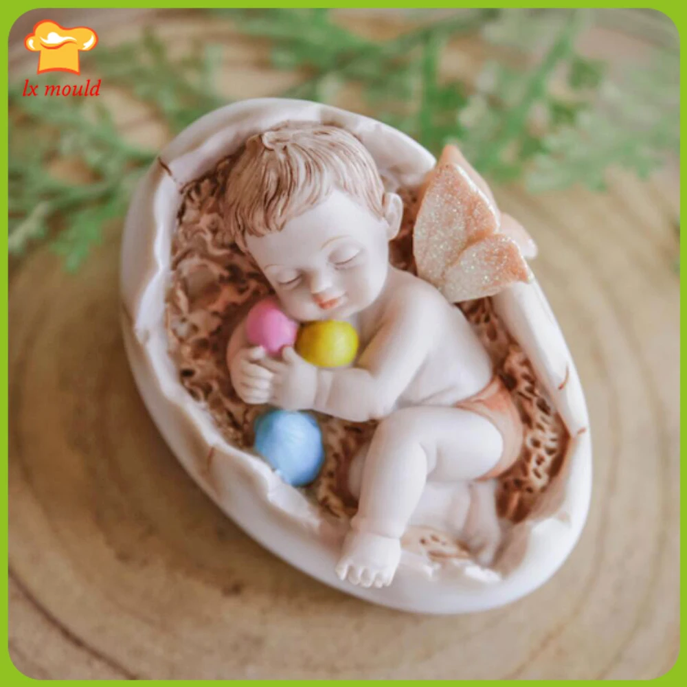 3D Eggshell Cradle Doll  Silicone Mold Egg Baby Birthday Wedding Cake Decoration DIY Chocolate Candy Mould Candle Soap Molds