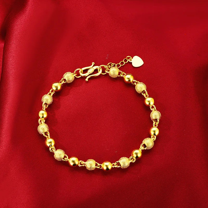 

Gold 24K999 Womens Solid Round Buddha Pearl Sand Bracelet Transfer AU999 Gold Beads 3D Hard Gold Linglong Bracelet