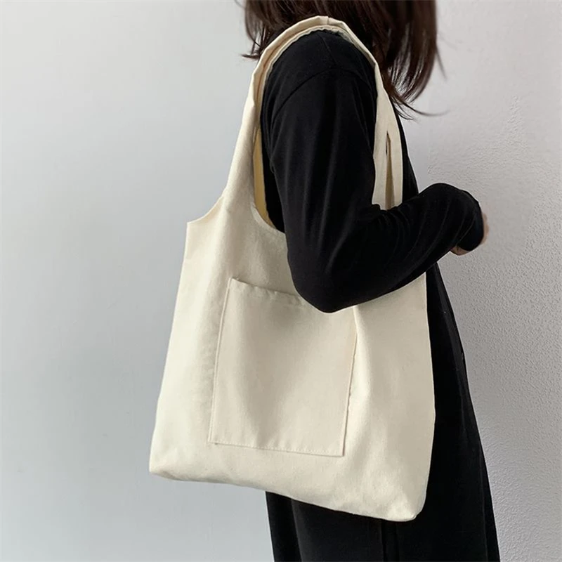 Women's Shopping Bags Canvas Commuter Vest Bag Cotton Cloth White Black Series Supermarket Grocery Handbags Tote School Bag