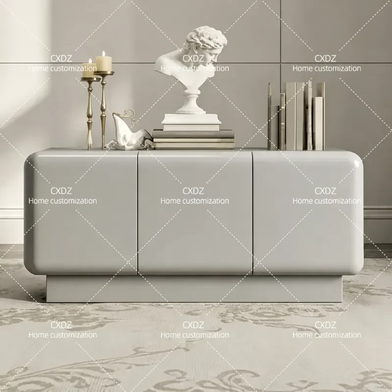 Cream Baking Paint Dining Side Cabinet Solid Wood Entryway Porch Storage Unit Multifunctional Locker Bedroom TV Stand Free