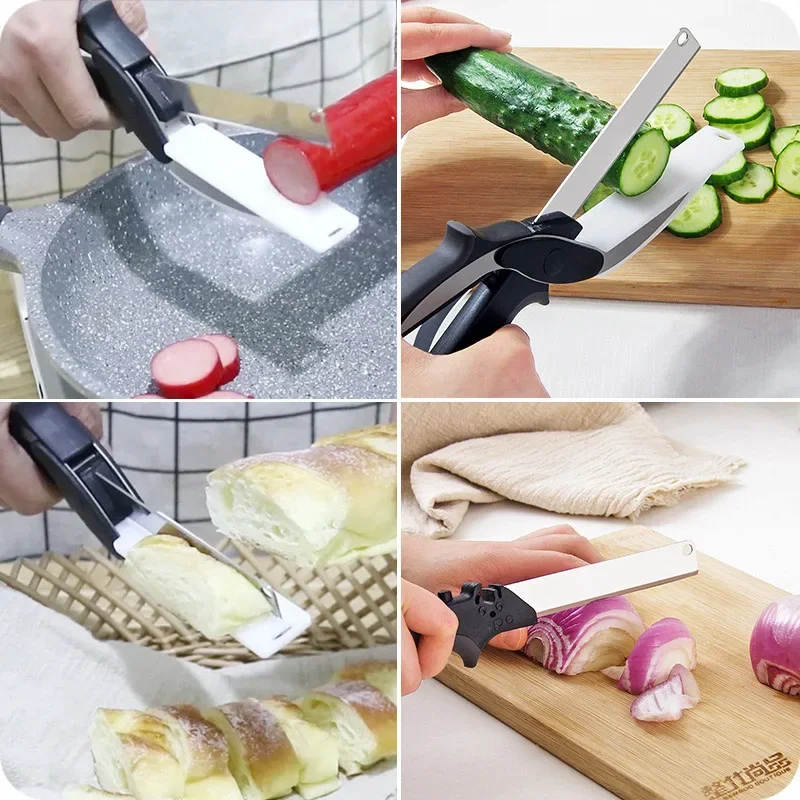 Stainless Steel Kitchen Scissors 2 In 1 Cutting Board Chopper Fruit Vegetable Multifunctional