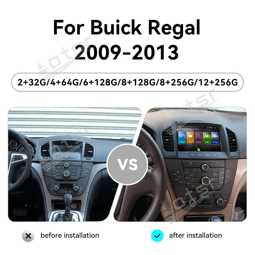 

9-дюймовый Android 14 экран автомобильная стереосистема для Buick Regal 2009-2013 авто мультимедийный плеер беспроводной GPS-навигатор радио автомобильный аксессуар