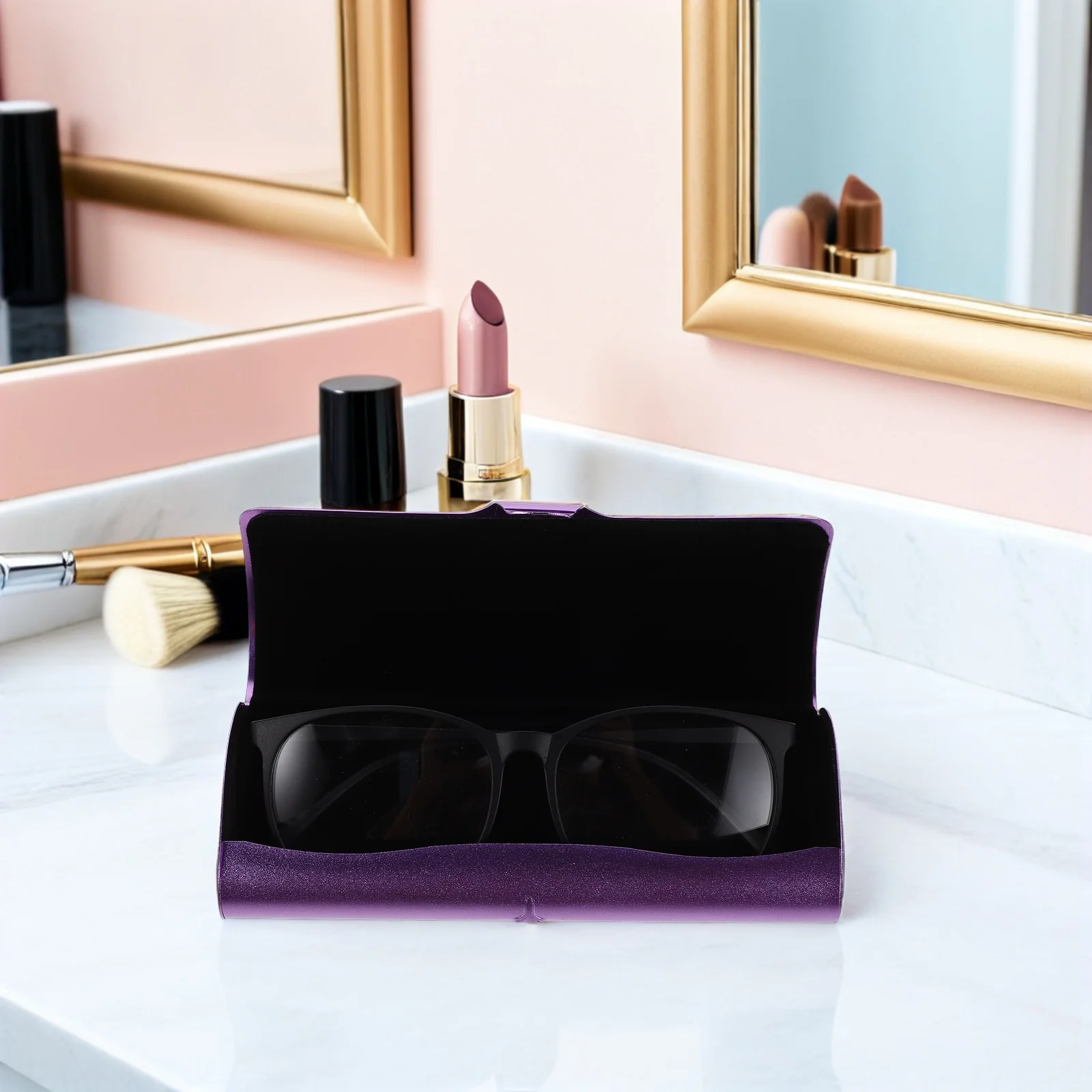 

Sturdy Metal Eyeglass Case Hard Shell Violet Lightweight Portable Glasses Protector Box for Travel Daily Commute Office Use