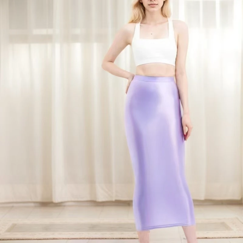 

KNOW DREAM Package Hip Skirt High Fexibility Glossy Shiny Close-fitting Sexy One-step Package Hip Skirt