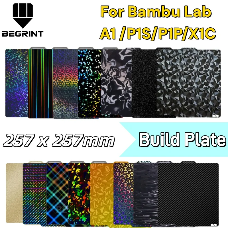 Placa de Construcción Texturizada PEI de 257x257mm, Doble Cara, Alta Temperatura, Fácil Desmoldeo, Lámina de Acero de Resorte PEY PEO PET para Bambu Lab A1 P1P P1S X1C
