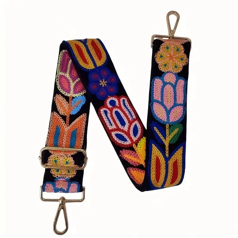 1pc Adjustable Crochet Flower Guitar Strap For Handbags Colorful Crossbody Shoulder Replacement Strap Artisan  Purse Accessory