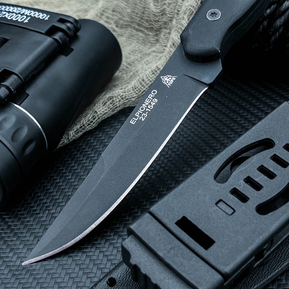 TOP/S ELPIONERO Fixed Blade Wilderness Camping Knife 8Cr13Mov Blade G10 Handle Outdoor Picnic Barbecue Straight Knives EDC Tools
