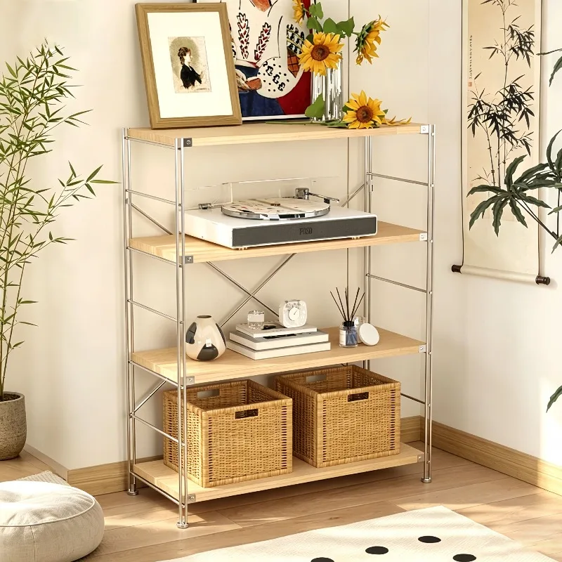 Nuevo estante de madera de color natural chino, de suelo a techo, de varias capas, para sala de estar, sala de té, estante de almacenamiento, expositor sencillo de estilo Zen para estudio.