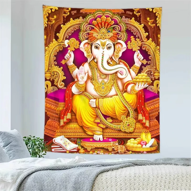 VIKAMA Hindu Ganesha Tapestry, Ethnic-Style Indian Wall Hanging, Wall Decor for Meditation Rooms and Bedrooms