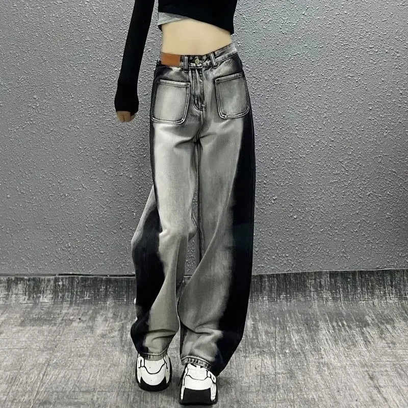 Denim Pants for Women Straight Leg Womens Jeans High Waist Shot New In Trousers Original Wide Baggy Basics Summer Pant Medium R