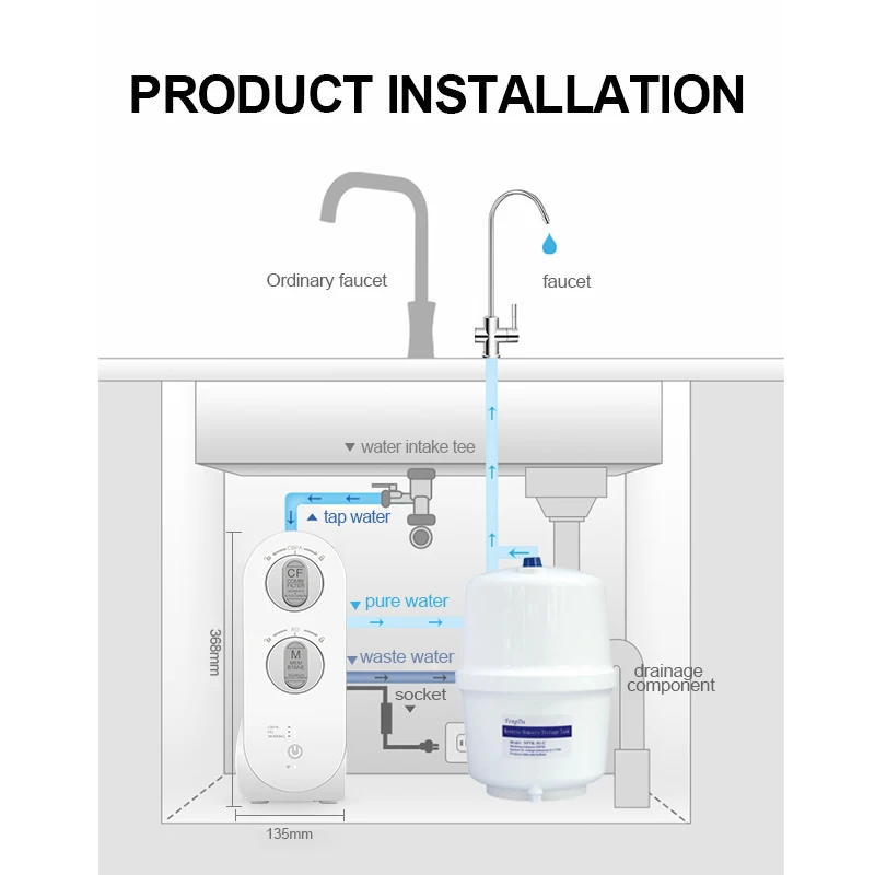 Nobana 100gpd نظام التناضح العكسي تحت الحوض منقي فلتر المياه Home Ro