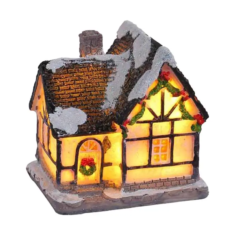 Village House Figurine Desk Village Christmas House LED Decoration Atmospheric Night Lighting Small House For Desktop Closet