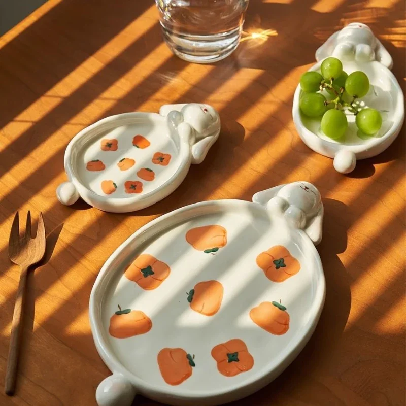 かわいいウサギのようなセラミックプレート、家庭用台所用品、果物と野菜のプレート、子供たちが米を食べることを楽しむために
