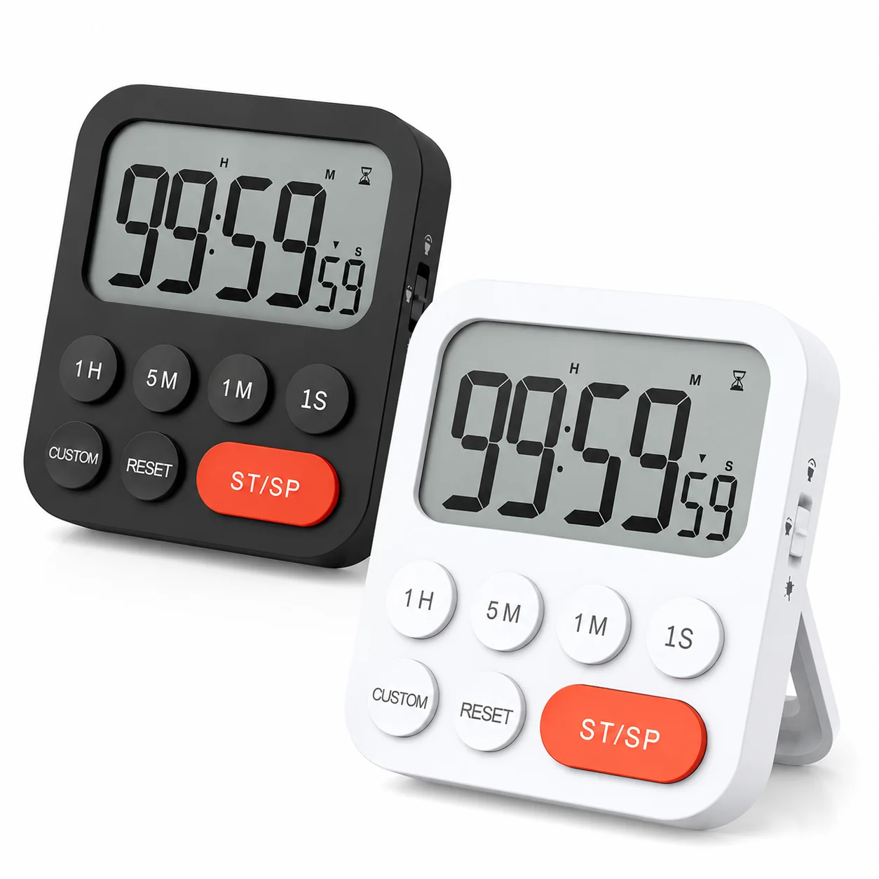 2Pcs Digital Kitchen Timer For 99 Minutes Cooking Countdown With Magnetic Tool Timing Cook Kitchen Digital Timer With Clock