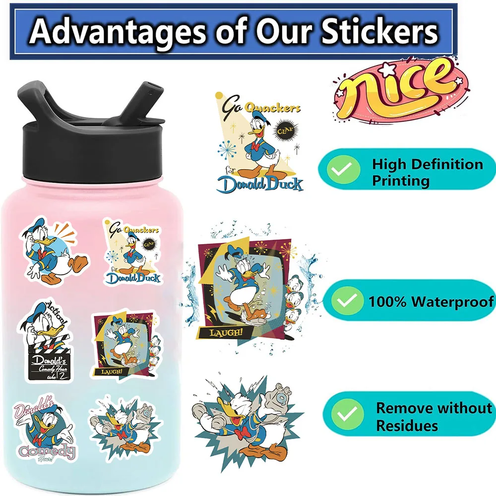 50pcs Disney Cute Cartoon Donald Duck Graffiti Stickers Laptop Phone Scrapbook Diary Luggage Stationery Sticker Kids Girl Toys