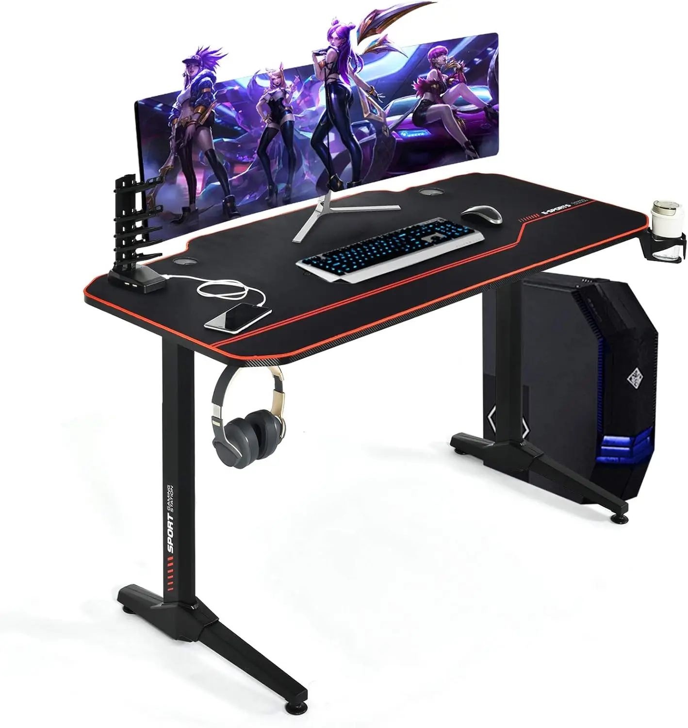 

Tangkula Gaming Desk Set 55 Inch with Free mouse Pad E-Sport Racing Workstation Carbon Fiber Surface USB Gaming Support