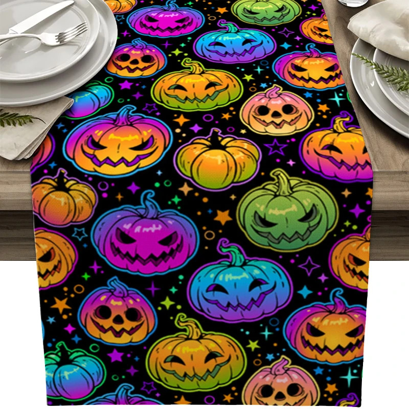 

Halloween Horror Atmosphere Smile Pumpkin Pattern Table Runner Wedding Party Decorations Dinner Table Decoration Table Runner