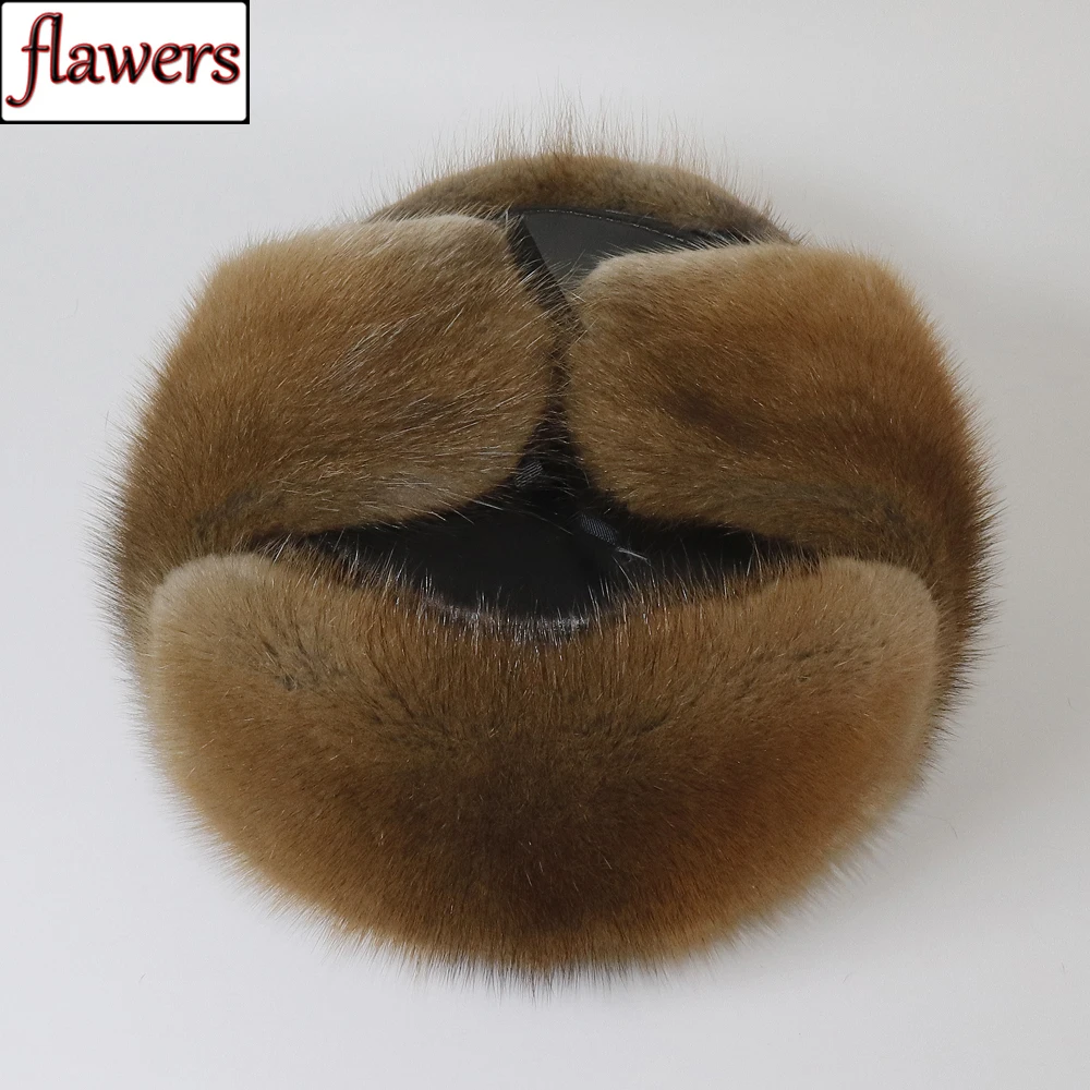 Winter Men Real Mink Fur Bomber Hat Natural Sheepskin Legther Hats Outdoor Keep Warm Thick 100% Genuine Mink Fur Cap For Male