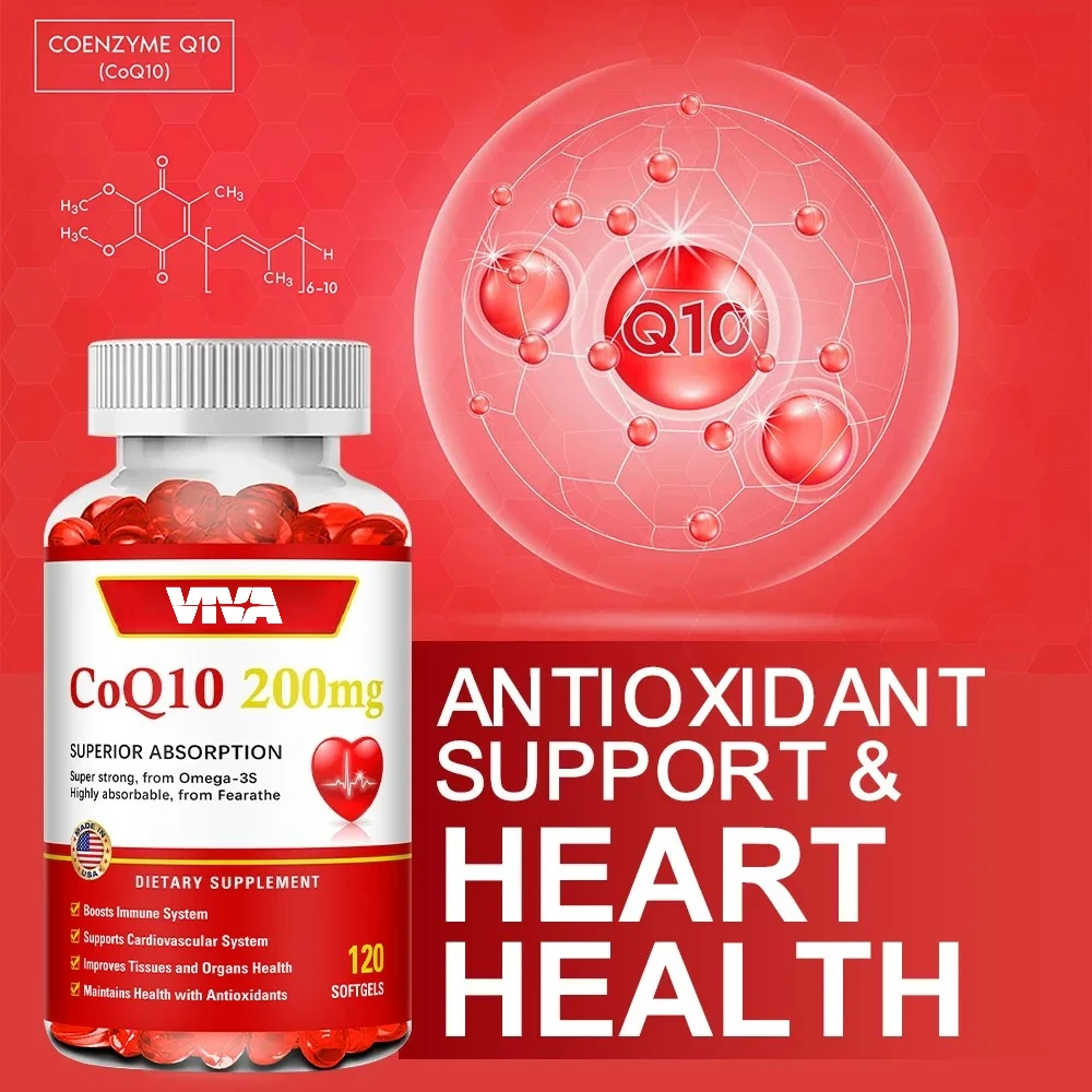 Coenzyme Q10 Capsules 200 Mg, Highly Absorbed, Derived From Omega-3 Fatty Acids; Supports Heart and Cardiovascular Health