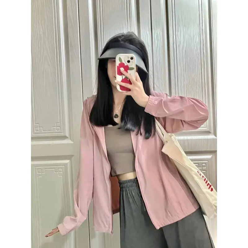 Autumn and Summer Women's Sunscreen Topcoat Hooded Solid Casual Coat Loose and Thin Sunscreen Parka