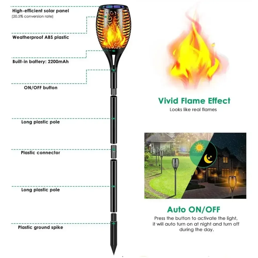 Solar Garden Flame Light 96LED Solar Lights Outdoor Flickering Torch Waterproof Decor Landscape Lawn Lamp Path Lighting image 4