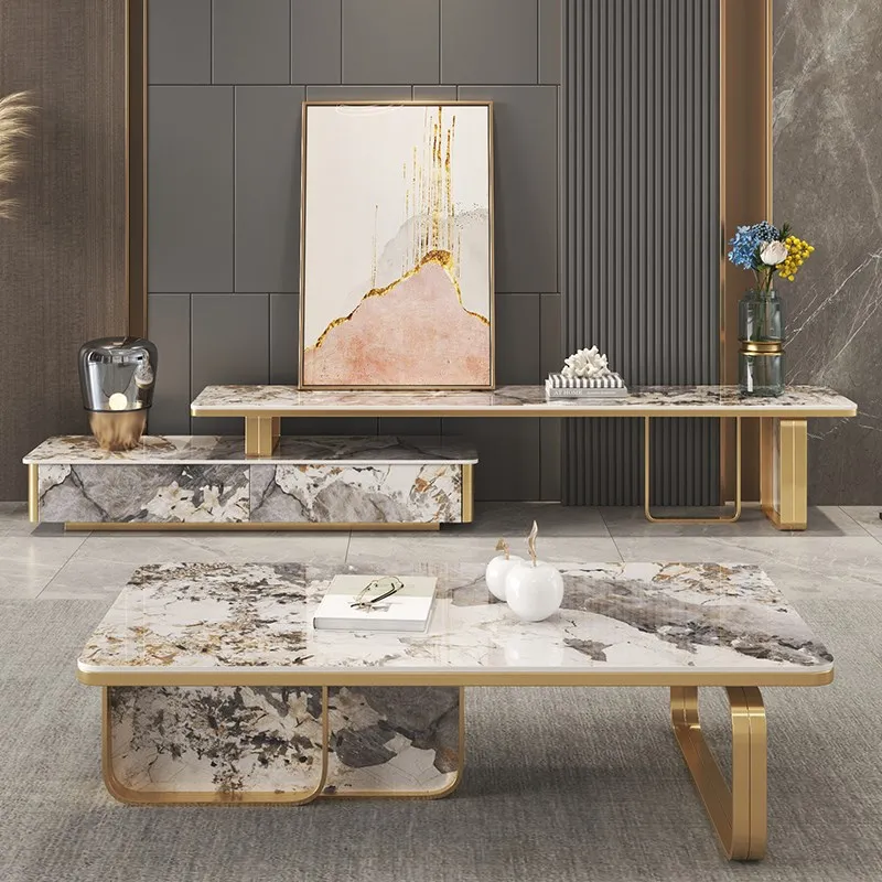 -For  Designer Living Room Floor Cabinet Luxury Stone Plate Tea Table TV Stand Combination Nordic Light Coffee Tables&