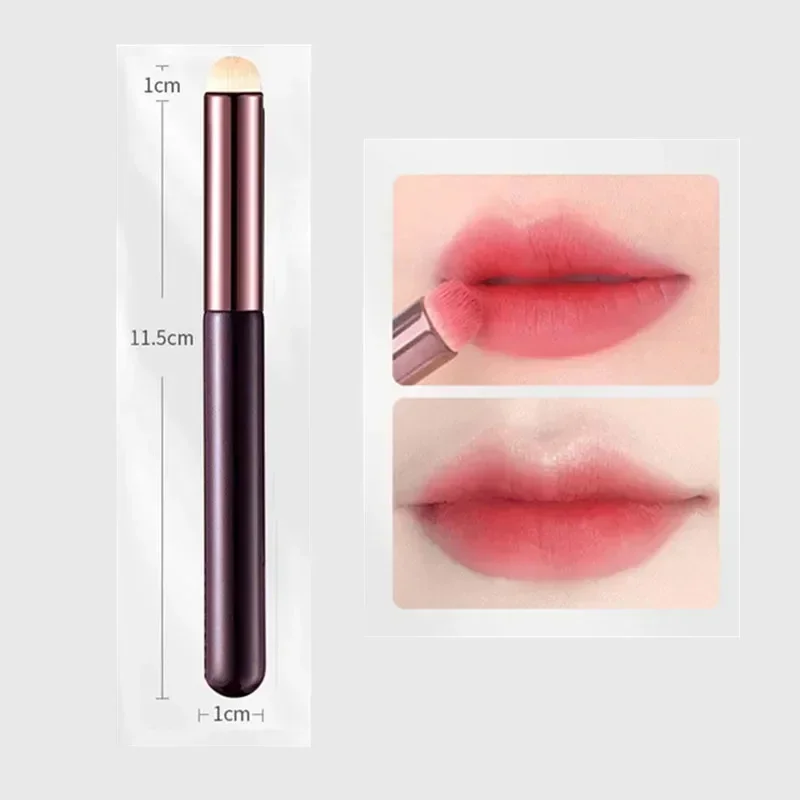 Mini cepillo de lápiz labial portátil de viaje, cepillo de labios de cabeza redonda con tapa, cepillo para teñir labios, herramientas correctoras profesionales de mango corto