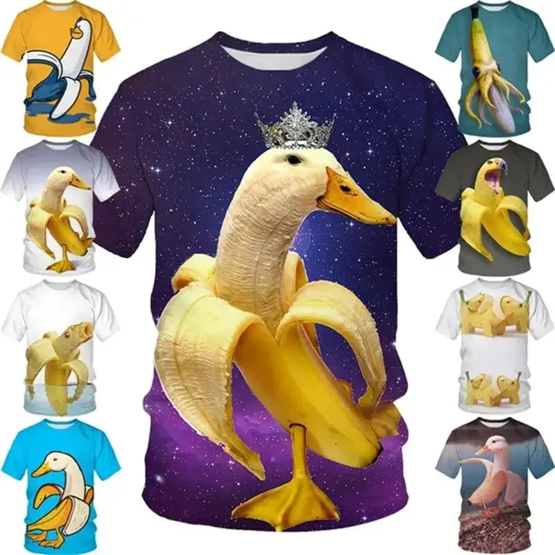 2024 New Funny Banana Duck Graphic T Shirt for Men Clothing Casual Round Neck Tops Fashion Kids Short Sleeve Cool Design T-shirt