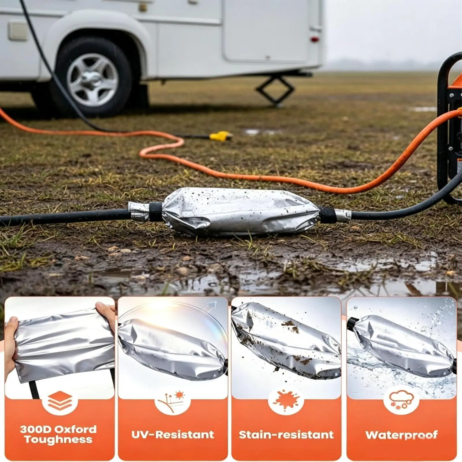 Outdoor Extension Cord Cover Waterproof Outside Plug Guard with Fastening Straps Extension Cord Connection Cover for RV