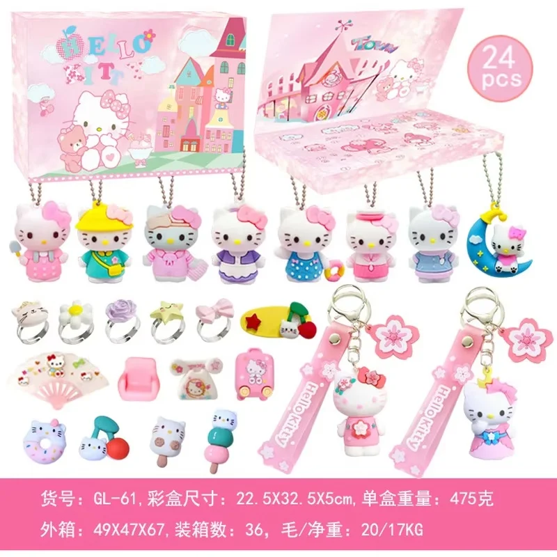 24pcs Sanrio Hello Kitty Kuromi Lottery Toy Ornaments Blind Box Anime Christmas Advent Calendar Keychain Gift Box Toy Girls