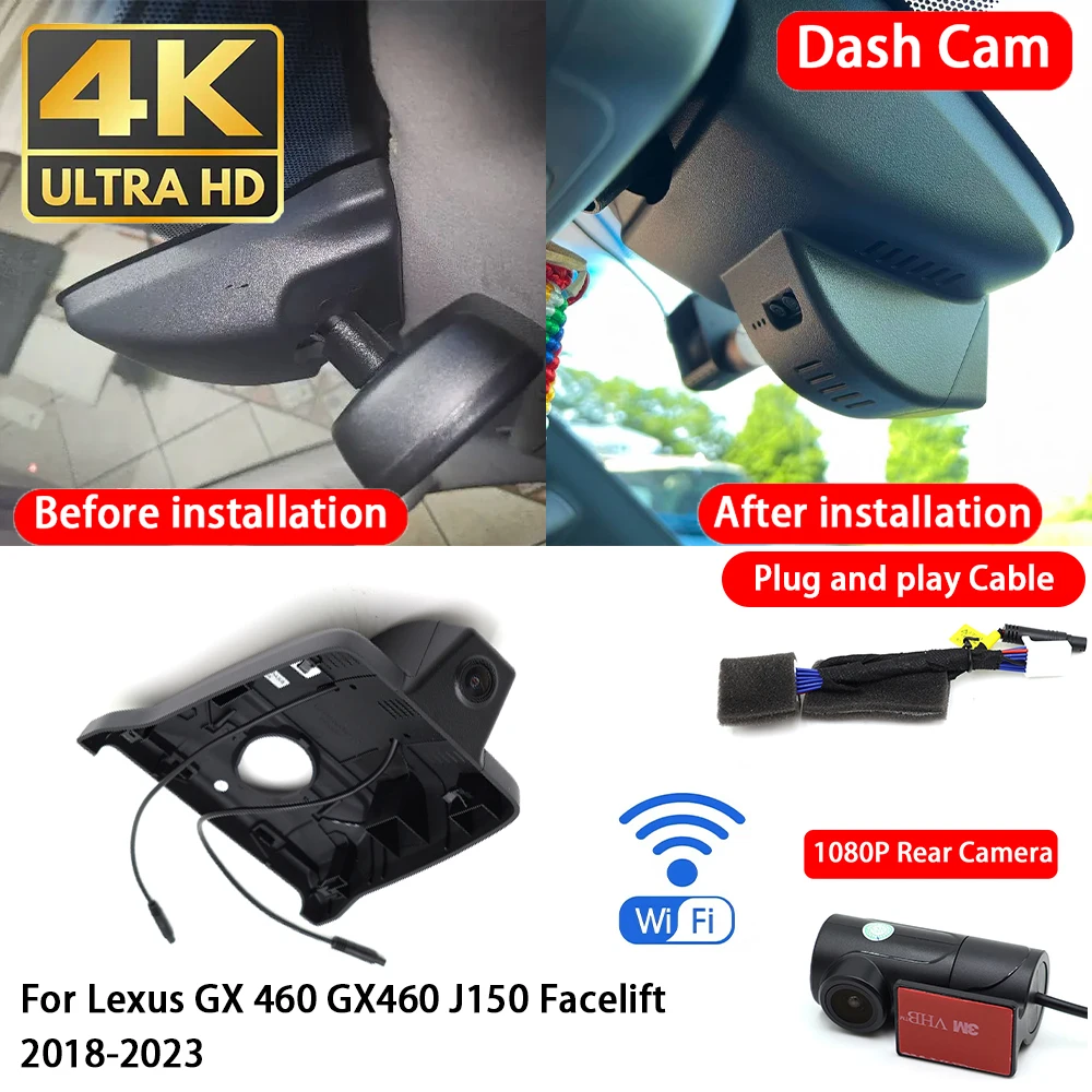 for Toyota Land Cruiser Prado 150 J150 Facelift 2020~2023 4K Dash Cam Front Rear Car Camera DVR Wifi Plug & Play Video Recorder