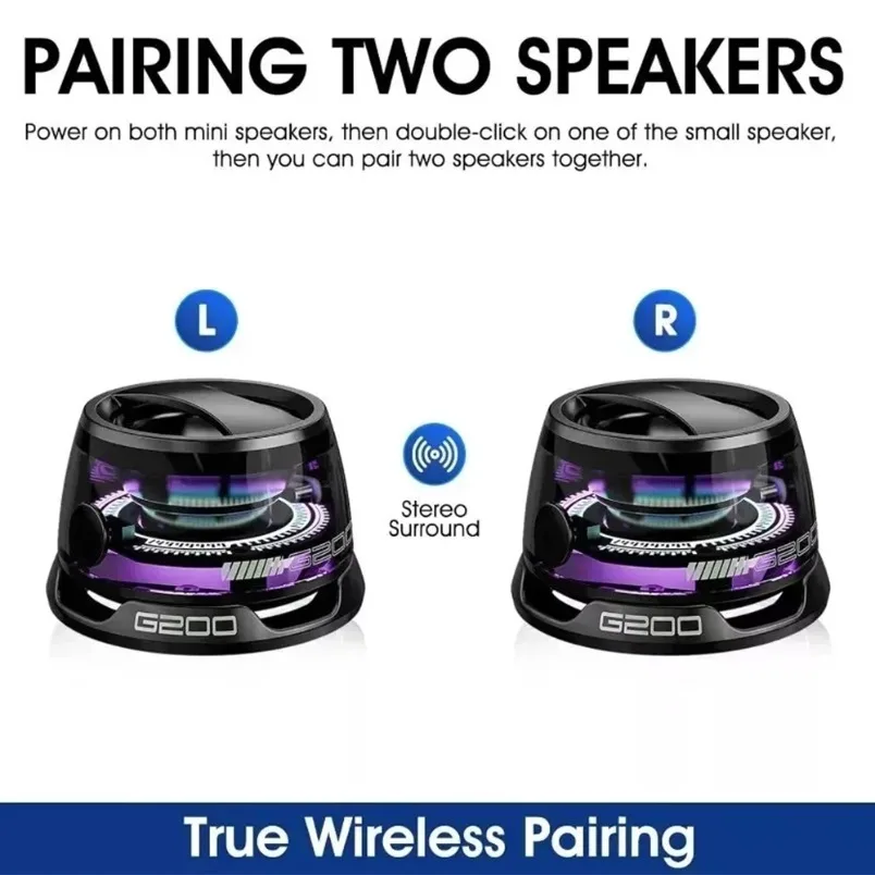 BT 5.3 Mini Tragbarer Bluetooth-Lautsprecher G200 RGB-Farblicht Magnetischer Lautsprecher Kleine Soundbox Telefonhalter Drahtloser Lautsprecher – Detail 1