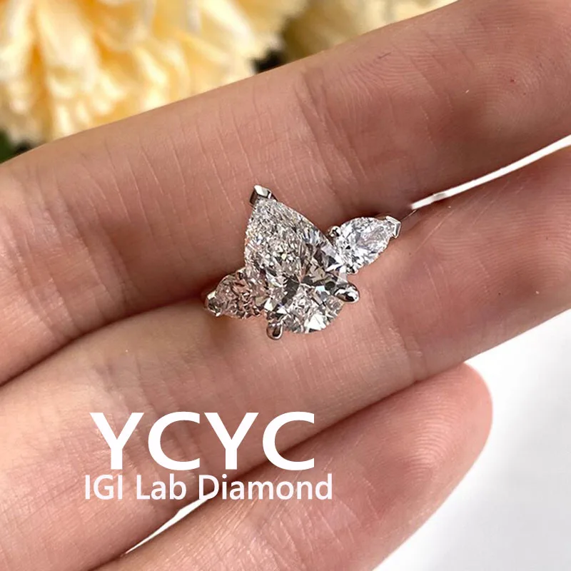 

Factory Lab Grown Diamond1 2 3Ct Ring Platinum Pt950 White Gold Pear Cut Diamond CVD HPHT DEF VS-VVS Wedding band