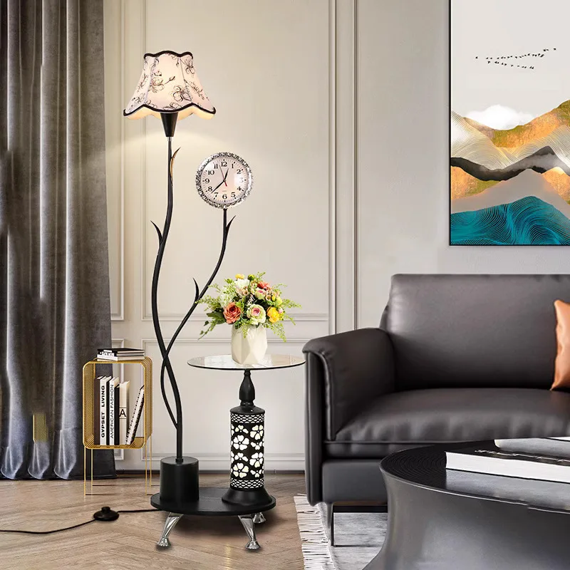 

Modern E27 Led Floor Lamps Coffee Table All-in-one Clock Design Standing Lamp for Living Room Sofa Side Study Reading Lights