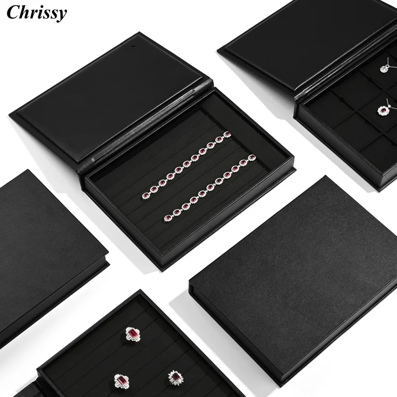 

Black Jewelry Display Tray With Flip Lid Ring Necklace Bracelet Bangle Storage Box Black Stackable Jewelry Box Organizer