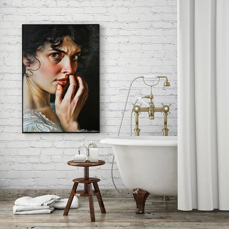Vintage Victorian WomanPortrait Bubble Gum Canvas Painting Stinky Bathroom Thumbs Up Poster Wall Art Funny Bathroom Decor