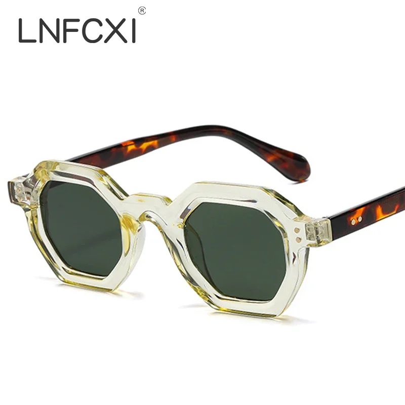 LNFCXI-gafas de sol cuadradas de polígono pequeño para mujer, lentes de sol con remaches Retro, sombras para hombres, UV400, tendencias para