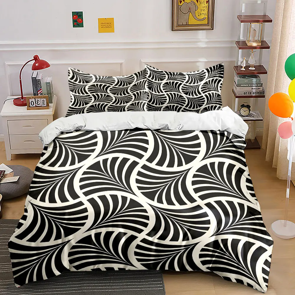 Black and White Fan Geometry Printed Duvet Cover Set1 Duvet Cover+2 PillowcaseMulti Size Bedroom Bedding Decor Luxury gifts