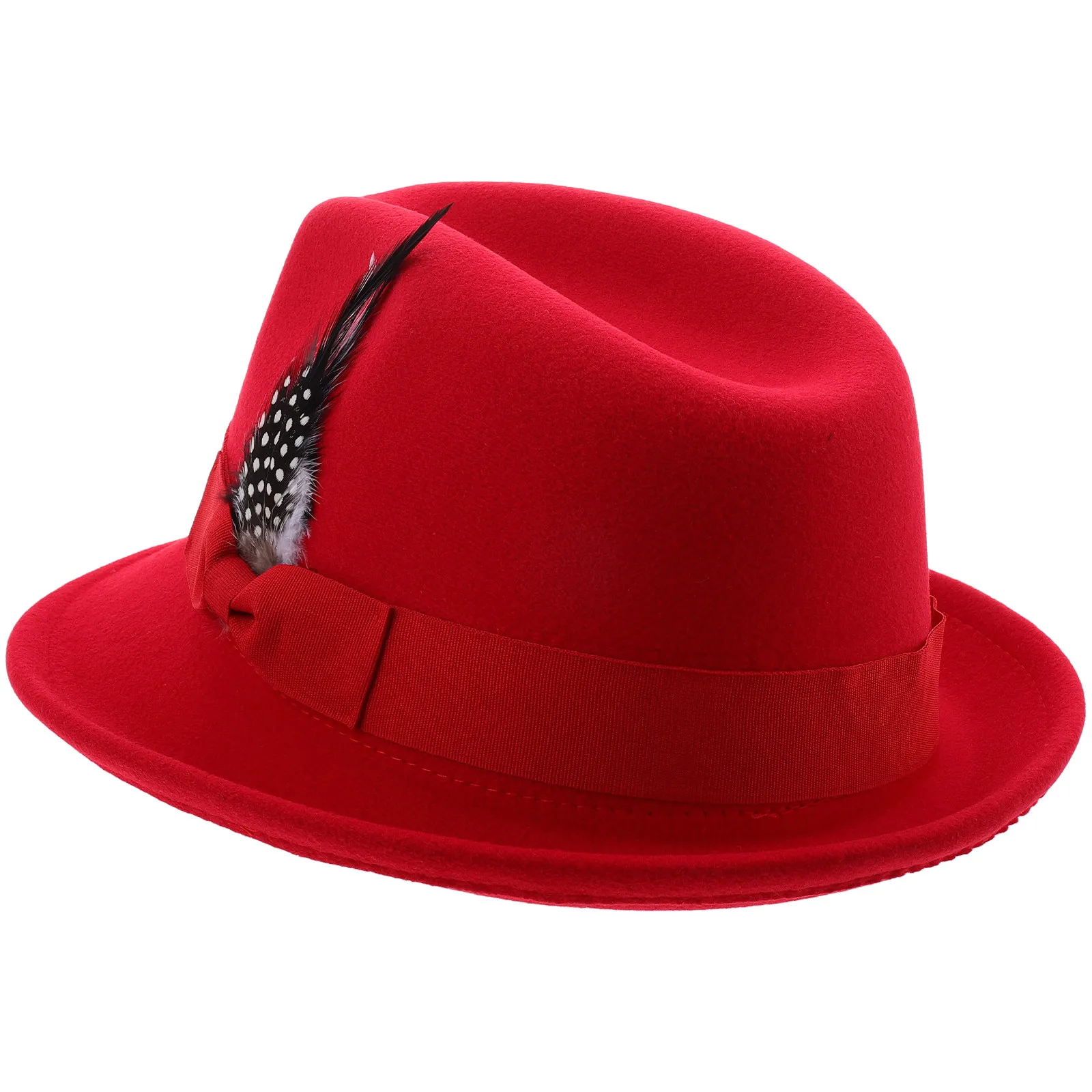 

Классическая мужская шляпа-федора красного цвета в стиле джаз с широкими полями для повседневных и торжественных мероприятий, теплая, легкая, удобная.